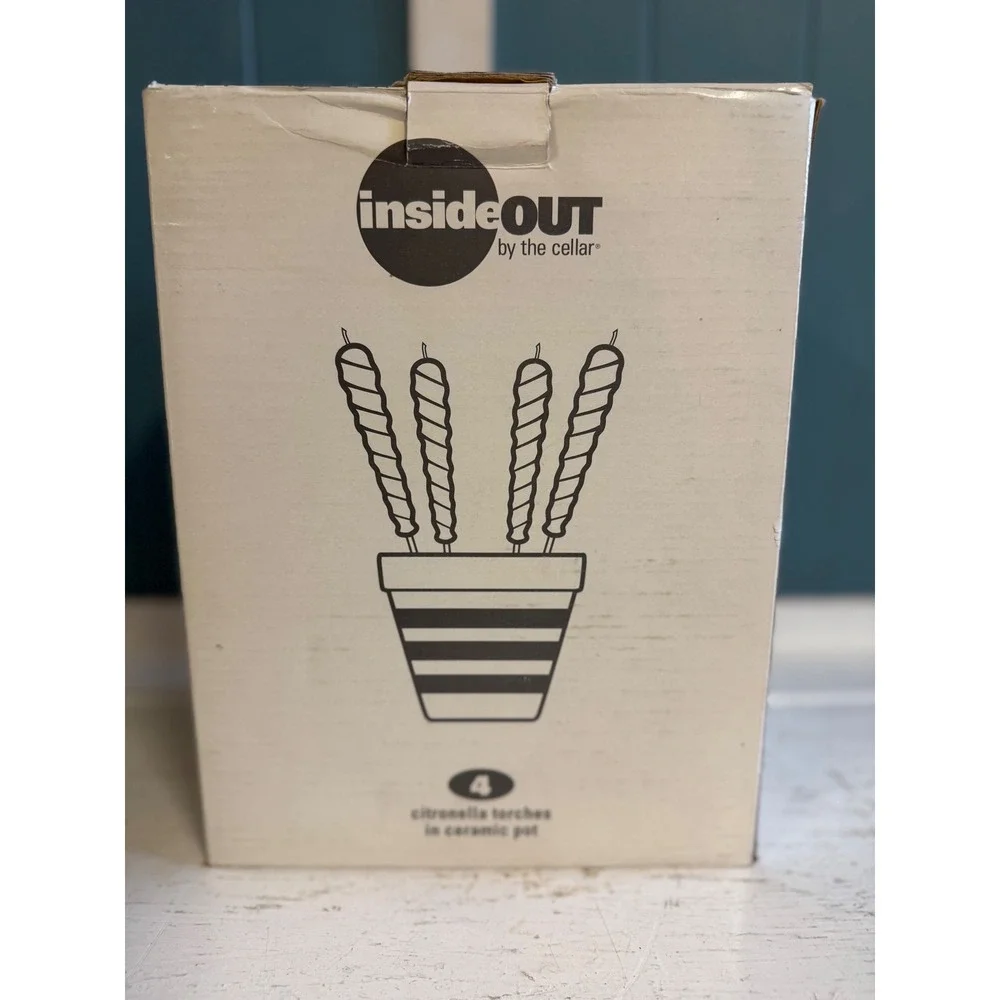 InsideOut by the Cellar Citronella Torches 4pk in Striped Ceramic Pot New